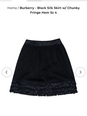 Burberry Black Mini Skirt with Satin Waist and Pleated Fringe